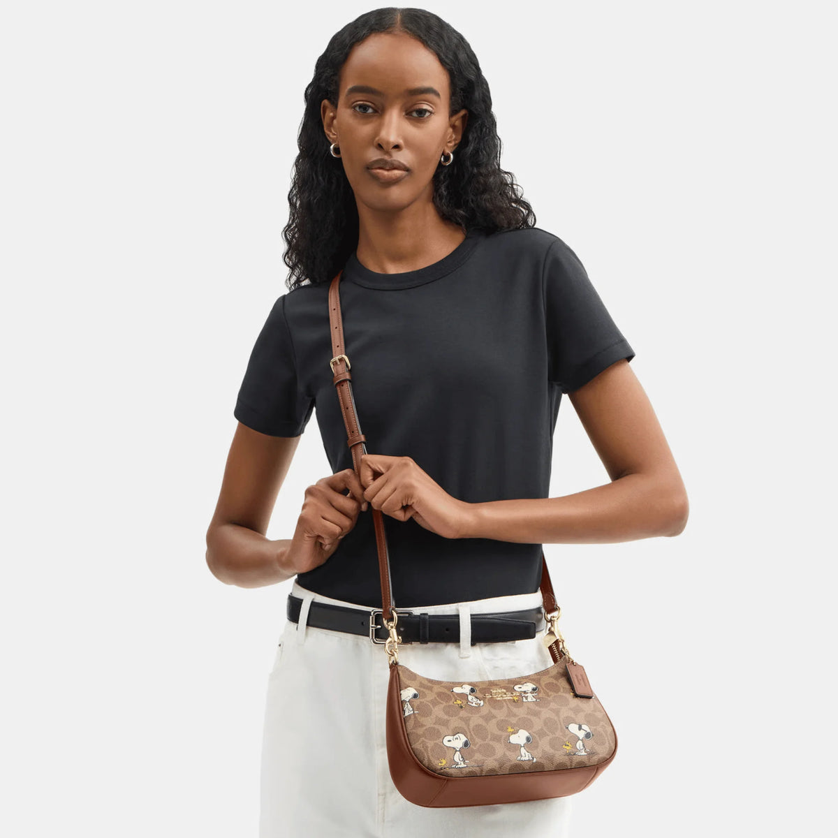 Coach Teri Shoulder Bag CBJ88 with Snoopy Print in Signature Coated Canvas