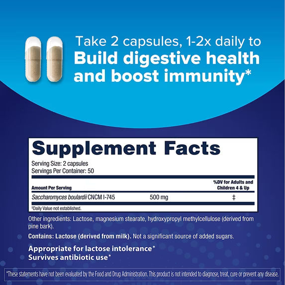 Florastor Daily Probiotic 250mg Capsules for Men and Women, 250 Count