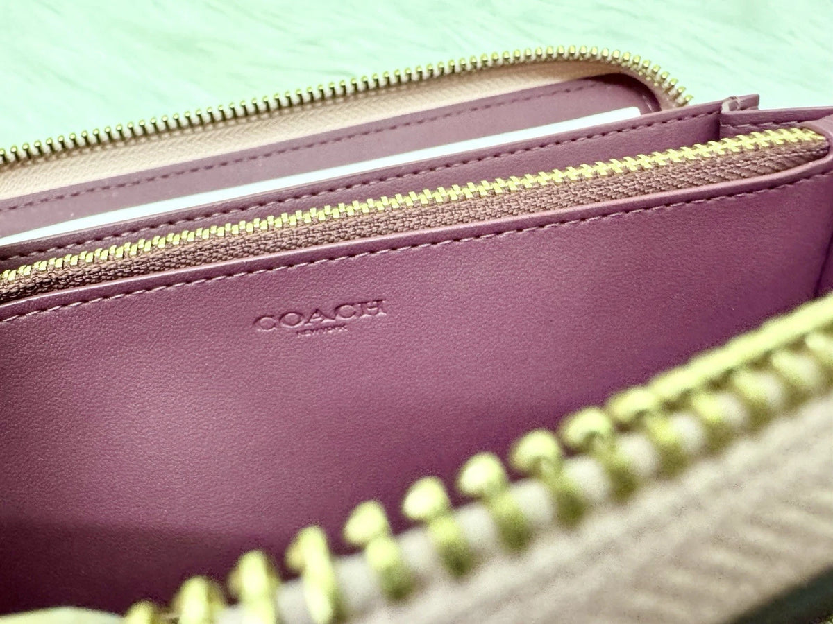 Coach Long Zip Around Wallet in Powder Pink Signature Canvas, CW778
