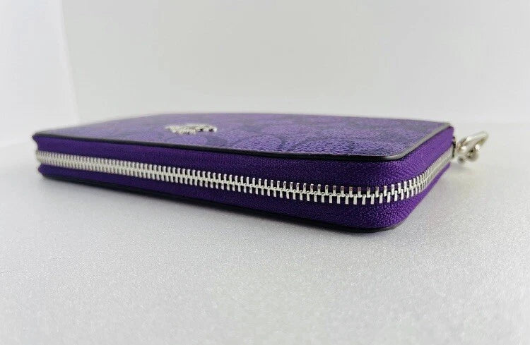 Coach Long Zip Around Wallet with Strap in Purple Signature, C4452
