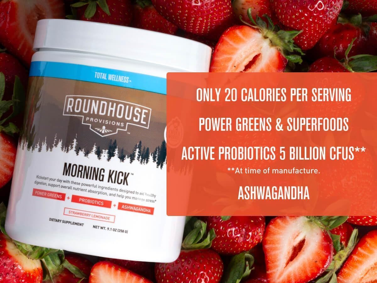Roundhouse Provisions Morning Kick Greens Powder with Probiotics, Strawberry Lemonade 9.1 oz