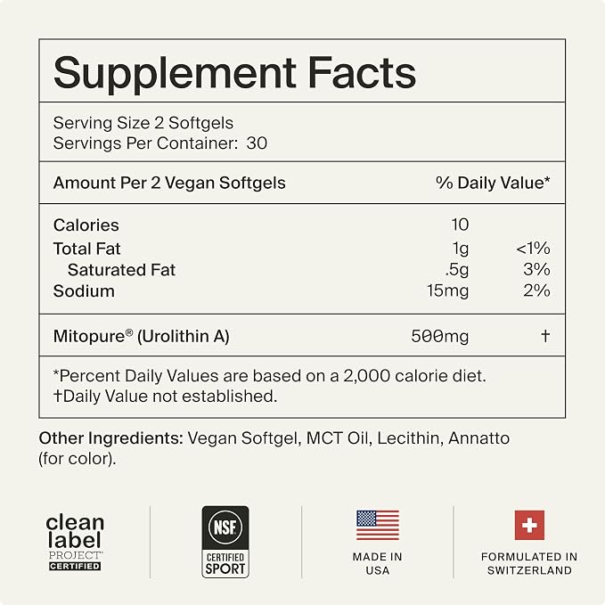 Timeline Mitopure Urolithin A 500mg Supplement, 60 Vegan Softgels