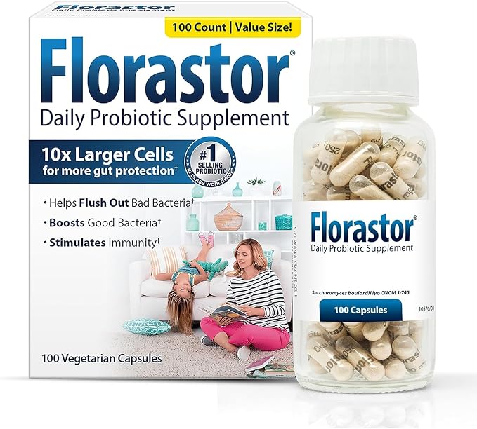 Florastor Daily Probiotic 250mg Capsules for Men and Women, 250 Count