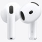 Two white wireless earbuds with black speaker grilles, shown on a clean white background. One earbud is facing forward and the other is angled to show the side with an 'R' marking.