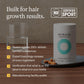 Nutrafol supplement container with water glass on a wooden surface, NSF Certified Sport logo visible.