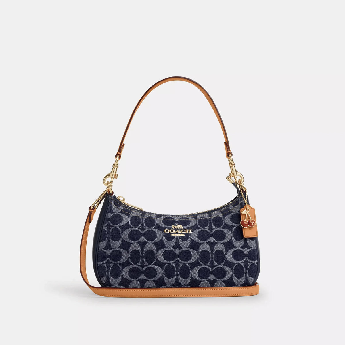 Coach Teri Shoulder Bag CAF82 in Blue Signature Denim with Vachetta Leather
