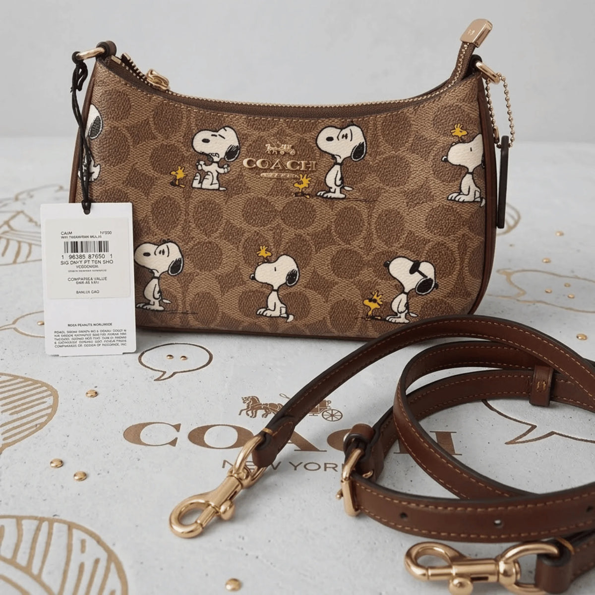 Coach Teri Shoulder Bag CBJ88 with Snoopy Print in Signature Coated Canvas