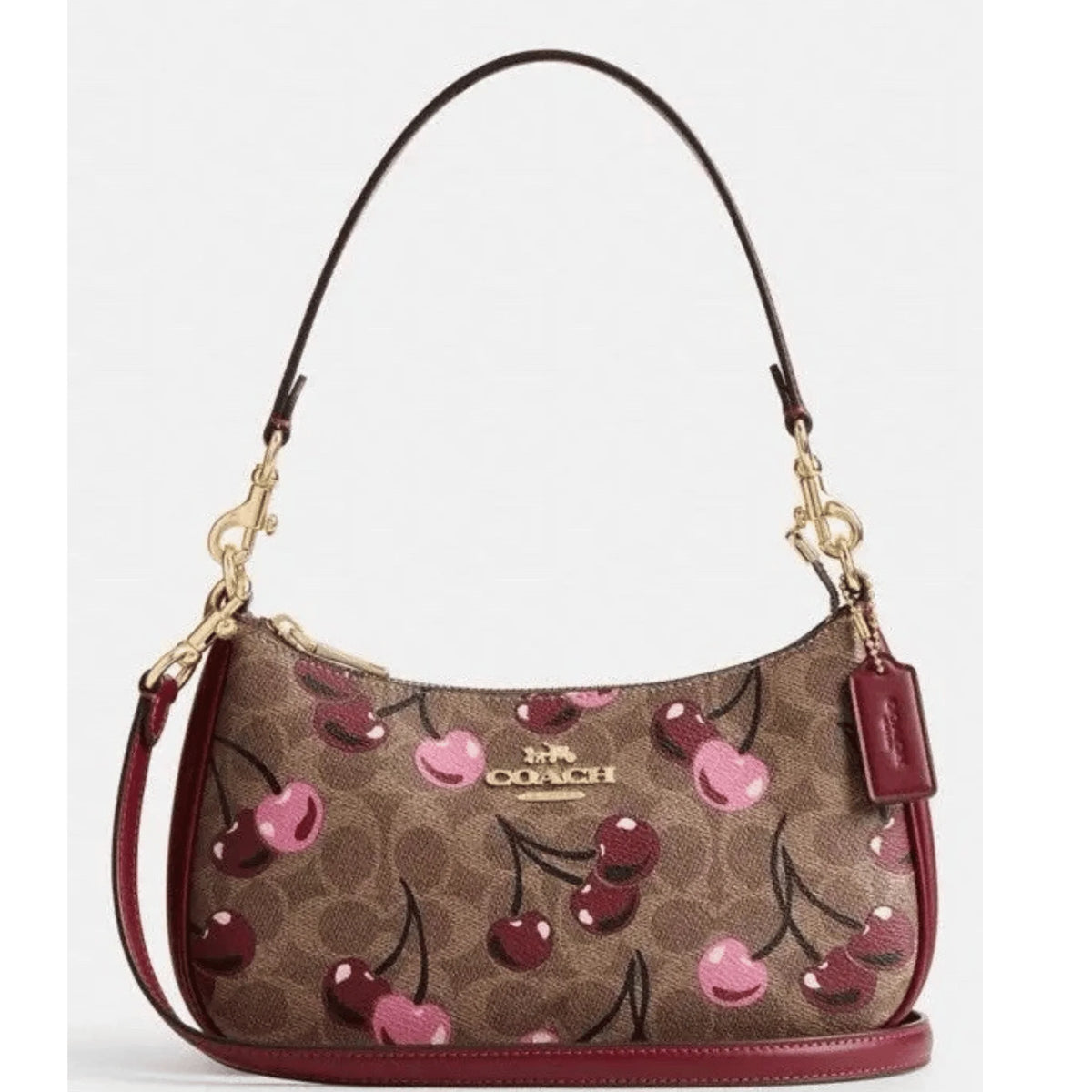 Coach Teri Shoulder Bag CY694 with Cherry Print in Signature Coated Canvas