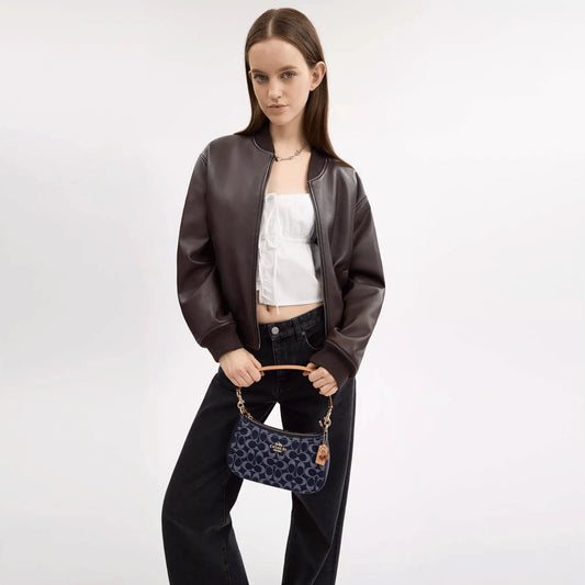 Coach Teri Shoulder Bag CAF82 in Blue Signature Denim with Vachetta Leather