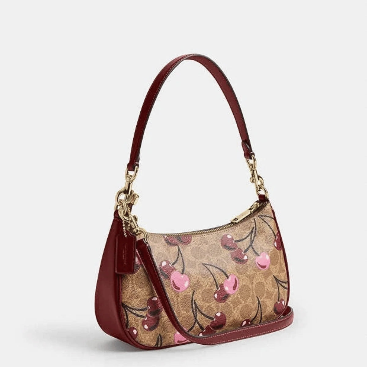 Coach Teri Shoulder Bag CY694 with Cherry Print in Signature Coated Canvas