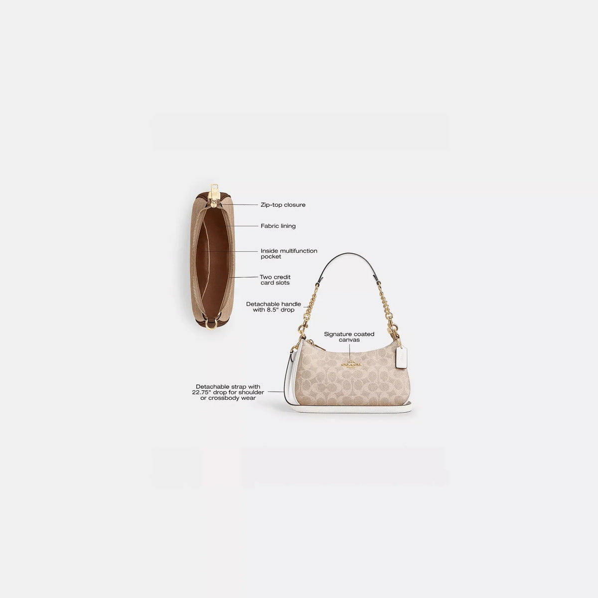 Coach Teri Shoulder Bag CV933 in Gold/Sand/Chalk Signature Canvas