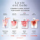 The La Vie Est Belle fragrance family lineup, including Soleil Cristal, Eau de Parfum, Rose Extraordinaire, and Iris Absolu bottles side by side.