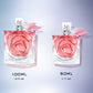 Two La Vie Est Belle Rose Extraordinaire perfume bottles, 100 mL and 50 mL, shown side by side for size comparison.