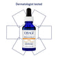 A cobalt blue glass dropper bottle of OBAGI Medical Professional-C 15% Vitamin C Serum, centered on a white background with a 'Dermatologist tested' headline and geometric outline graphics.