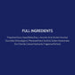 A dark blue square graphic with white text reading 'FULL INGREDIENTS' followed by a list of ingredients including propylene glycol, aqua/water/eau, L-ascorbic acid, alcohol, ascorbyl glucoside, ethoxydiglycol, phenoxyethanol, sorbitol, sodium hyaluronate, zinc chloride, calcium hydroxide, and fragrance (parfum).