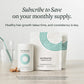 Nutrafol hair growth supplement with packaging and text about subscription savings.