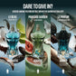 Three men's perfume bottles are shown in a promotional collage with French text and scent names: Le Beau Eau de Toilette in blue, Paradise Garden Eau de Parfum in green, and Le Parfum Eau de Parfum Intense in dark blue-black. The bottles are surrounded by coconut shells, figs, lime, and wood on a blue-to-green gradient background.