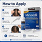 Kirkland Minoxidil hair regrowth treatment packaging with application instructions.
