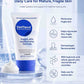 DerfMend fragile skin moisturizing cream with product details on a light blue background