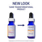 Two bottles of Obagi Professional-C Serum with a white background and text indicating 'New Look, Same Transformational Product'.