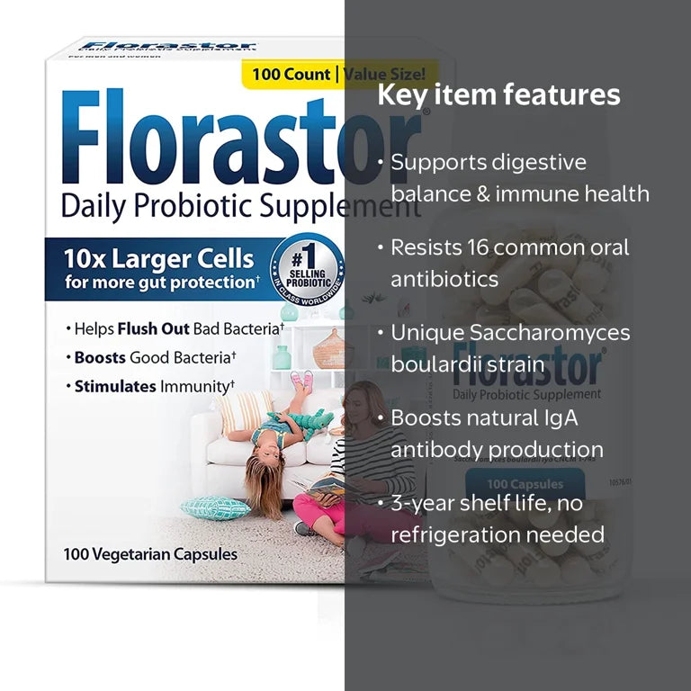 Florastor Daily Probiotic 250mg Capsules for Men and Women, 250 Count