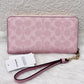 Coach Long Zip Around Wallet in Powder Pink Signature Canvas, CW778