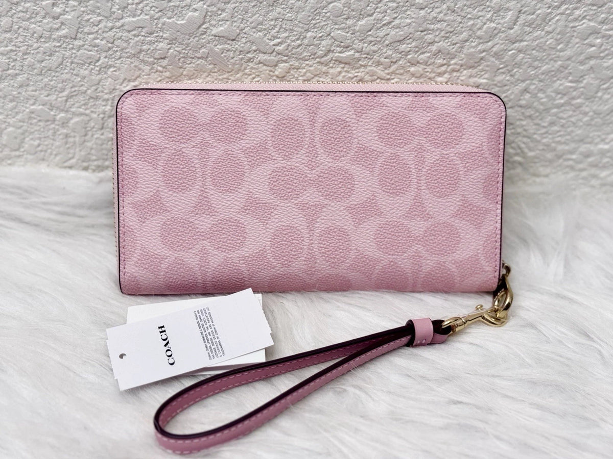 Coach Long Zip Around Wallet in Powder Pink Signature Canvas, CW778
