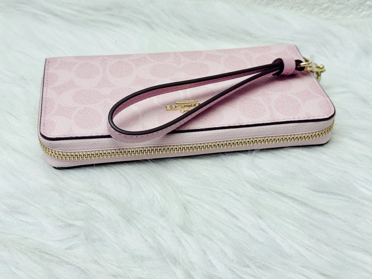 Coach Long Zip Around Wallet in Powder Pink Signature Canvas, CW778