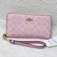 Coach Long Zip Around Wallet in Powder Pink Signature Canvas, CW778