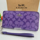 Coach Long Zip Around Wallet with Strap in Purple Signature, C4452