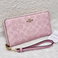 Coach Long Zip Around Wallet in Powder Pink Signature Canvas, CW778