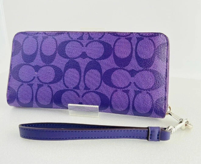 Coach Long Zip Around Wallet with Strap in Purple Signature, C4452