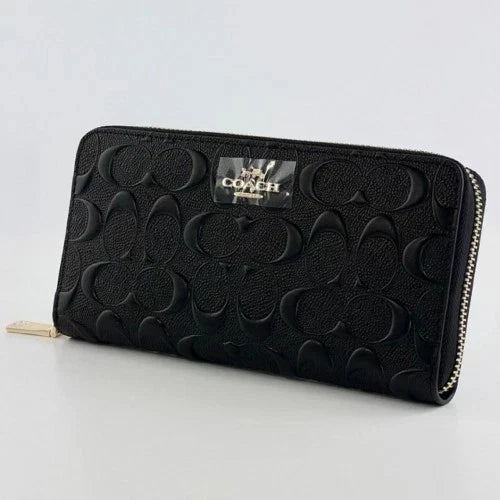 Coach Long Zip Around Wallet in Black Signature Leather, F53834