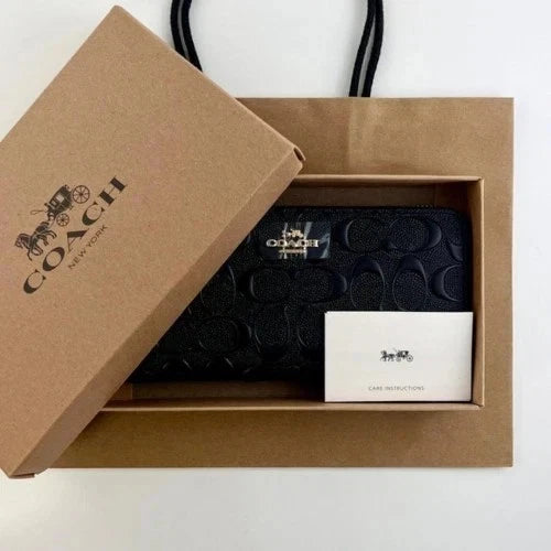 Coach Long Zip Around Wallet in Black Signature Leather, F53834